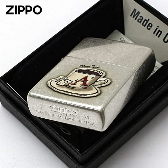 Zippo ジッポー 血液型 コーヒーカップ 銀メッキ バレル加工 A型