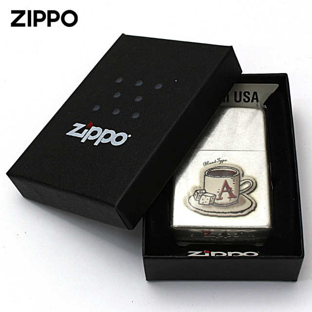 Zippo ジッポー 血液型 コーヒーカップ 銀メッキ バレル加工 A型