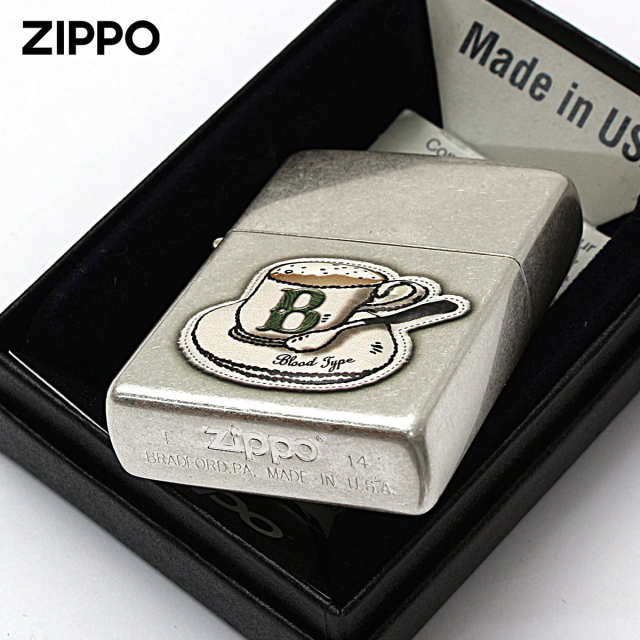 Zippo ジッポー 血液型 コーヒーカップ 銀メッキ バレル加工 B型 Zippo ジッポー 血液型 コーヒーカップ 銀メッキ バレル加工 B型