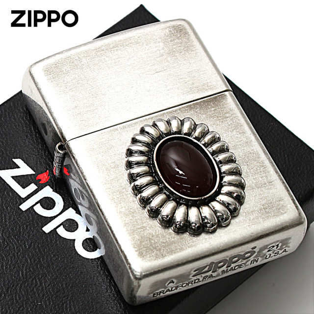 Zippo ジッポー 天然石 パワーストーン レッドアゲード 銀メッキバレル