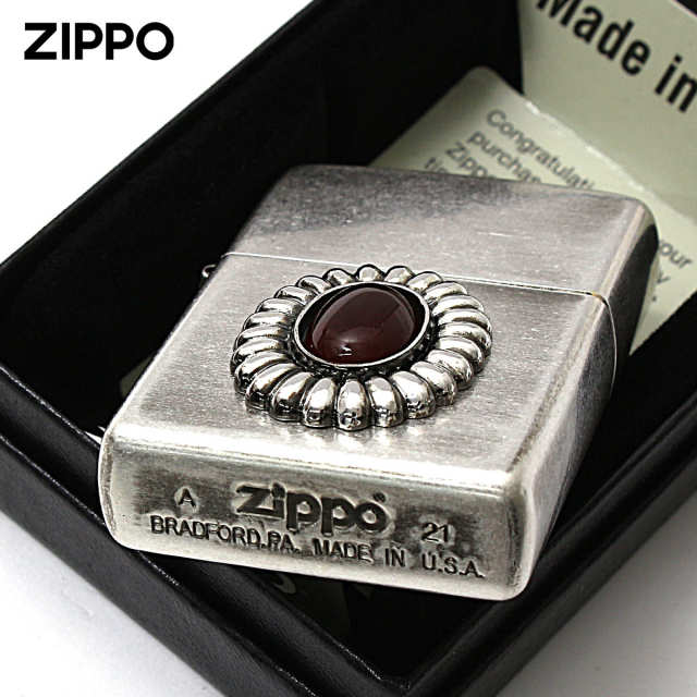 Zippo ジッポー 天然石 パワーストーン レッドアゲード 銀メッキバレル