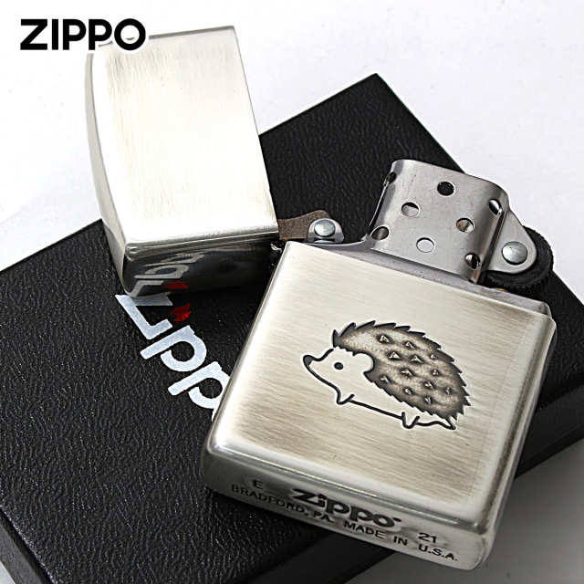 Zippo ジッポー ハリネズミ いきものモチーフ 動物 銀メッキいぶし