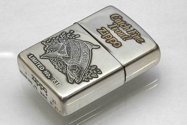 Zippo ジッポー 絶版・1995年製造 Catch Fine Trout ウッディー灰皿付き ZCF-T No.731