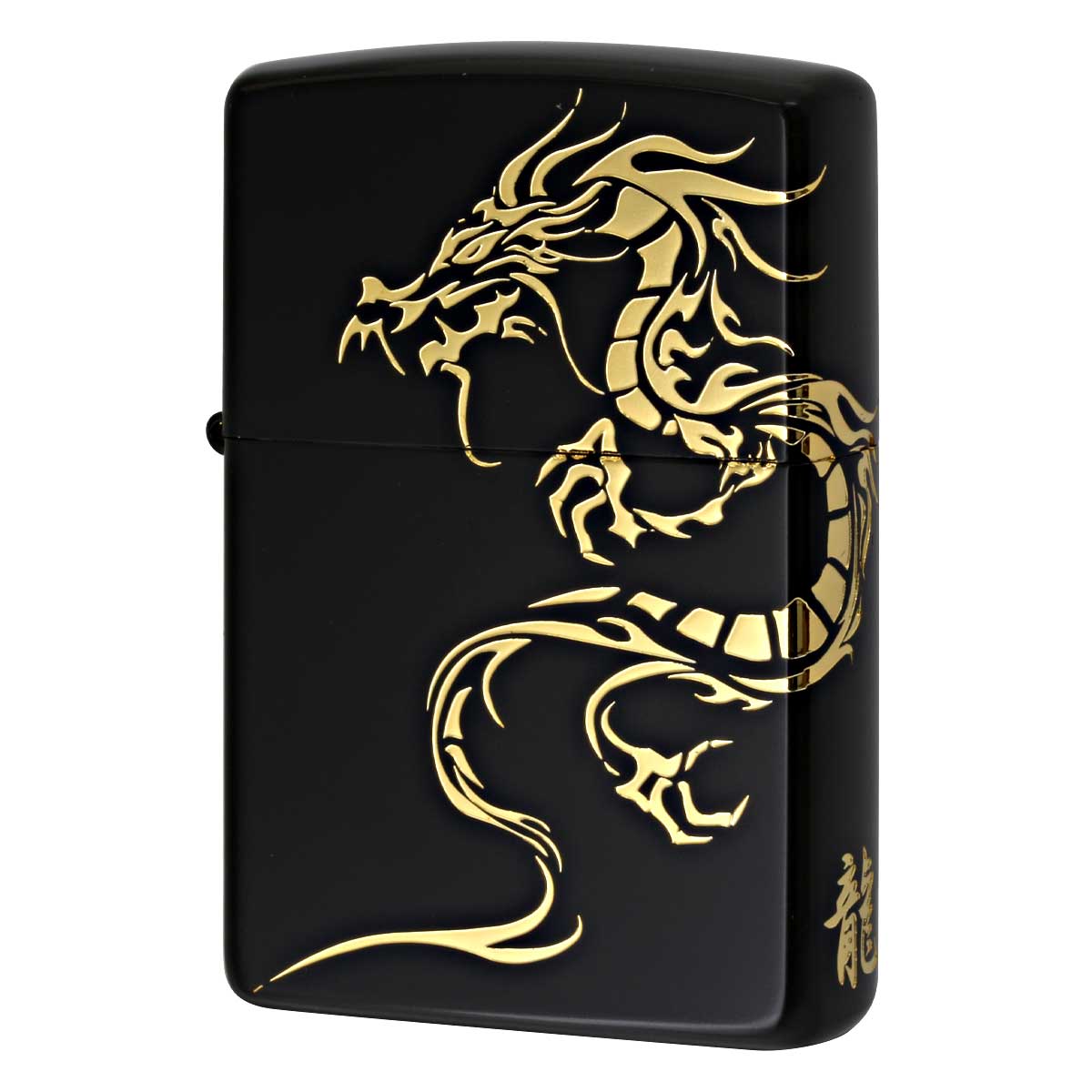 Zippo ジッポー 龍 ドラゴン 2面連続加工 ブラックマット 金サシ Tiger & Dragon 2BKG-DR