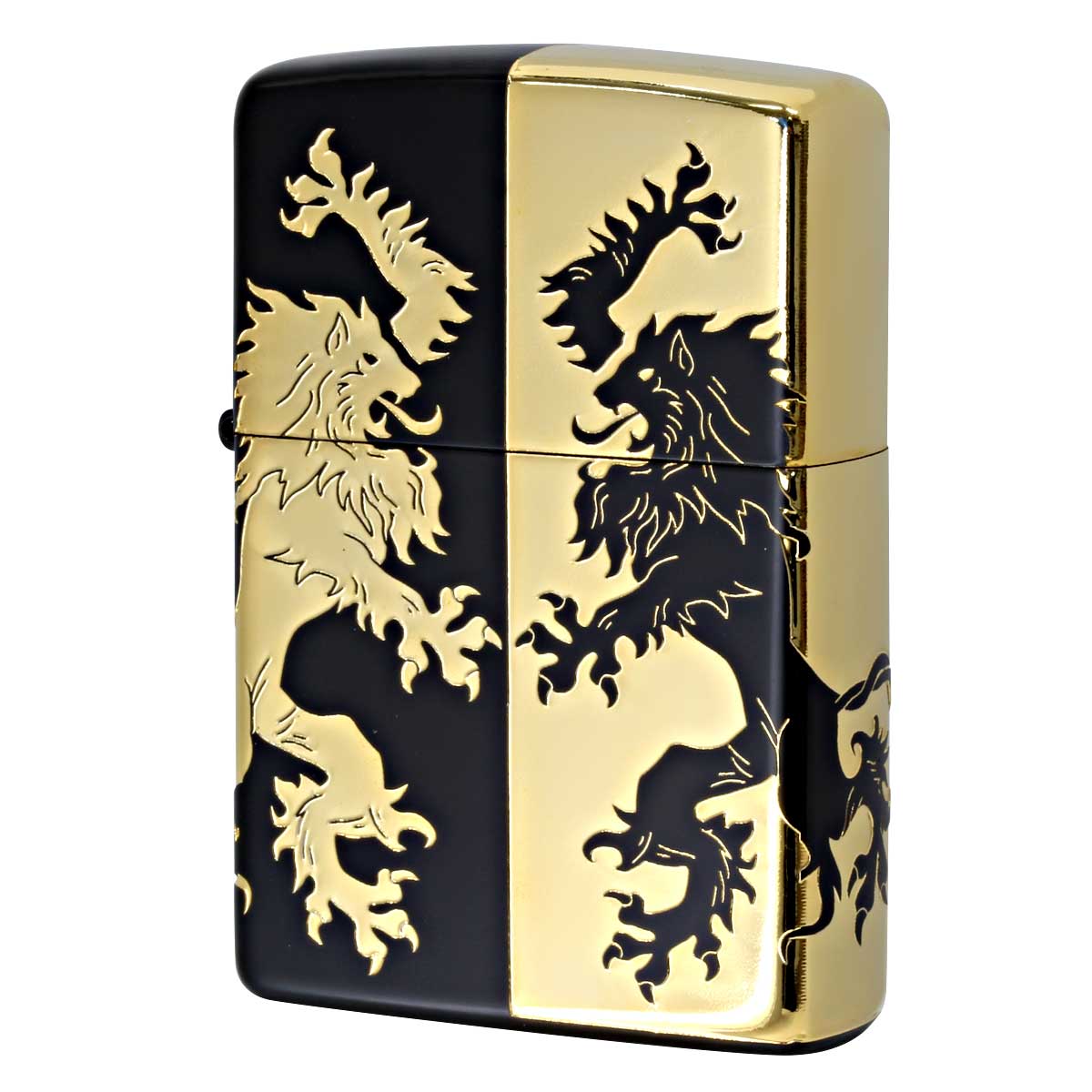 Zippo ジッポー ライオン ハーフ 4面連続加工 ブラック ゴールド Monotone LION 2BKG-LIHF メール便可