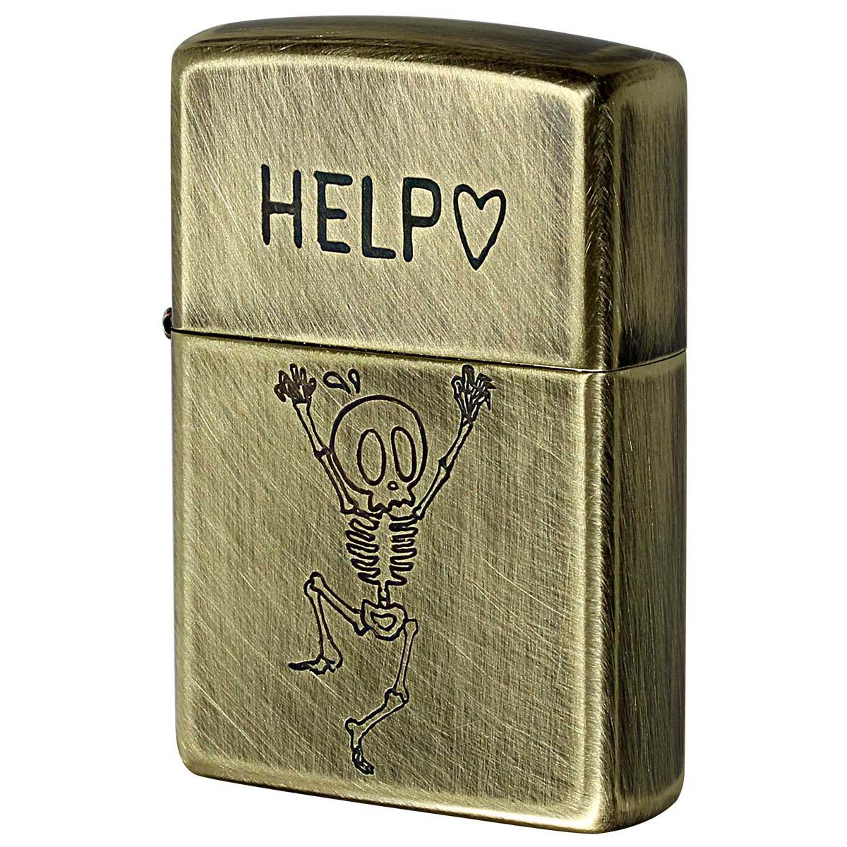 Zippo ジッポー スカル ドクロ 骸骨 真鍮 ブラス ユーズド仕上げ FUNNY SKULL USED FINISH HELP 助けて 2UDB-HELP メール便可