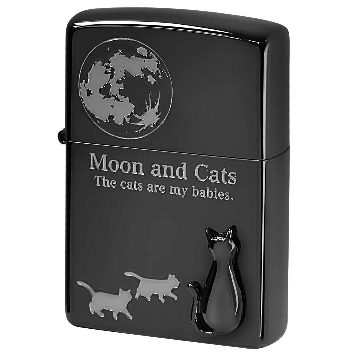 Zippo ジッポー ネコ 猫 Cat 月 ムーン 月と猫 メタル ブラックニッケル Moon and Cats 2BKSM-MOONCAT メール便可