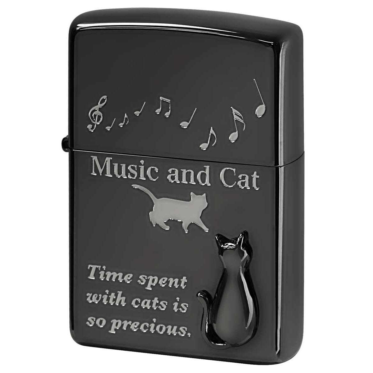 Zippo ジッポー ネコ 猫 Cat ミュージック 音符 音楽と猫 メタル ブラックニッケル Music and Cats 2BKSM-MUSICCAT メール便可