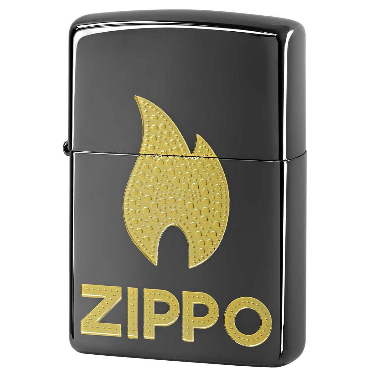 Zippo ジッポー 炎 アイコンフレーム ジッポ ロゴ ブラックニッケル 金サシ ZIPPO LOGO Flame Gold 2BKG-Z メール便可