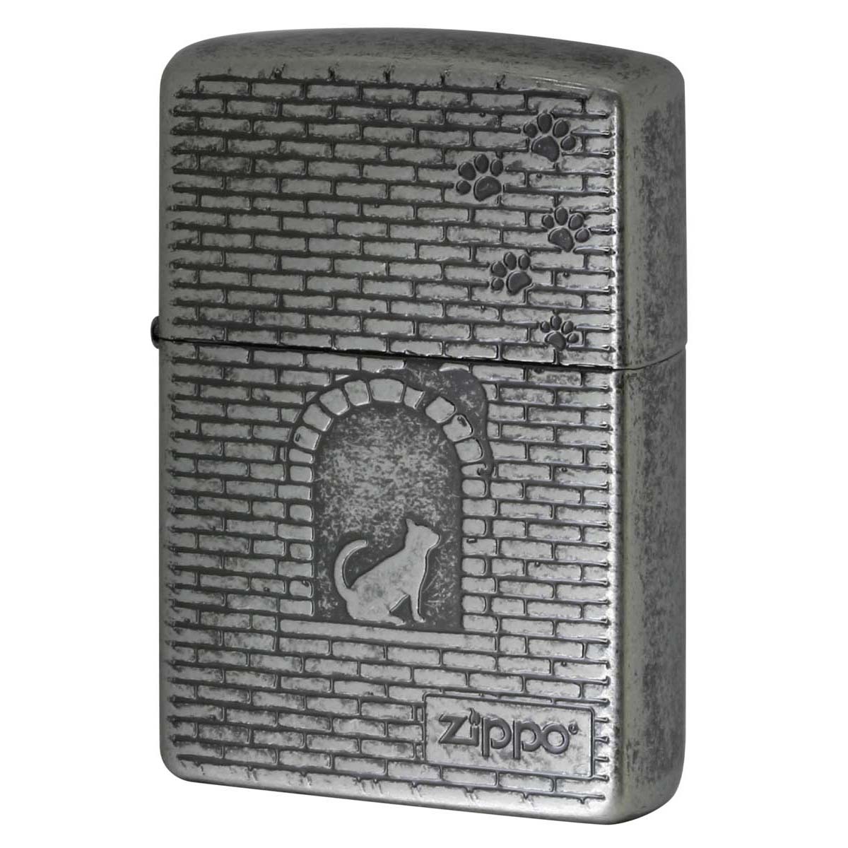 Zippo ジッポー CAT Series Cat in brick window キャットシリーズ 窓辺に猫 ニッケルバレル 2NIB-BLOCKCAT メール便可