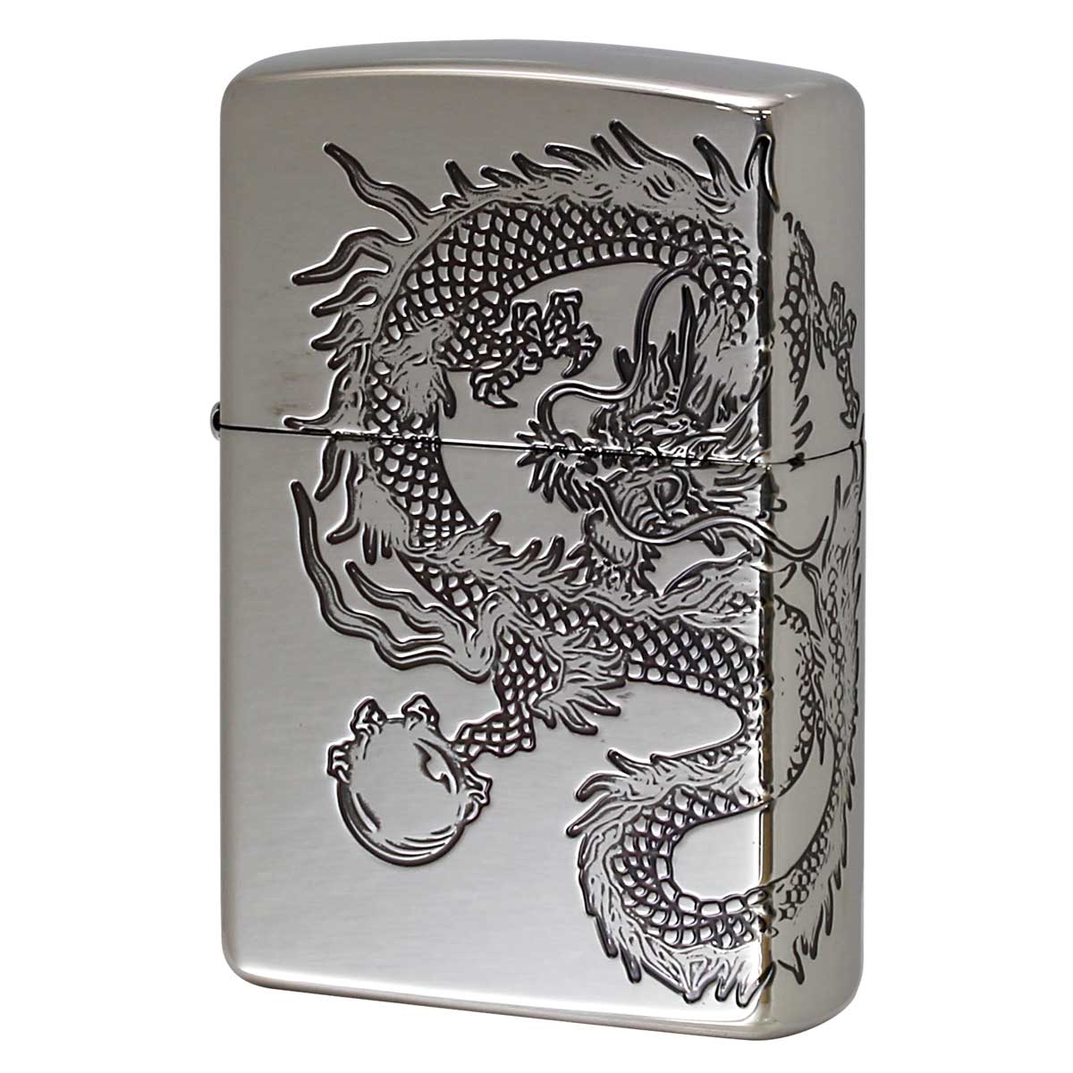 Zippo ジッポー 龍 ドラゴン 2面連続加工 DRAGON 銀メッキいぶし仕上げ 2SI-DR3