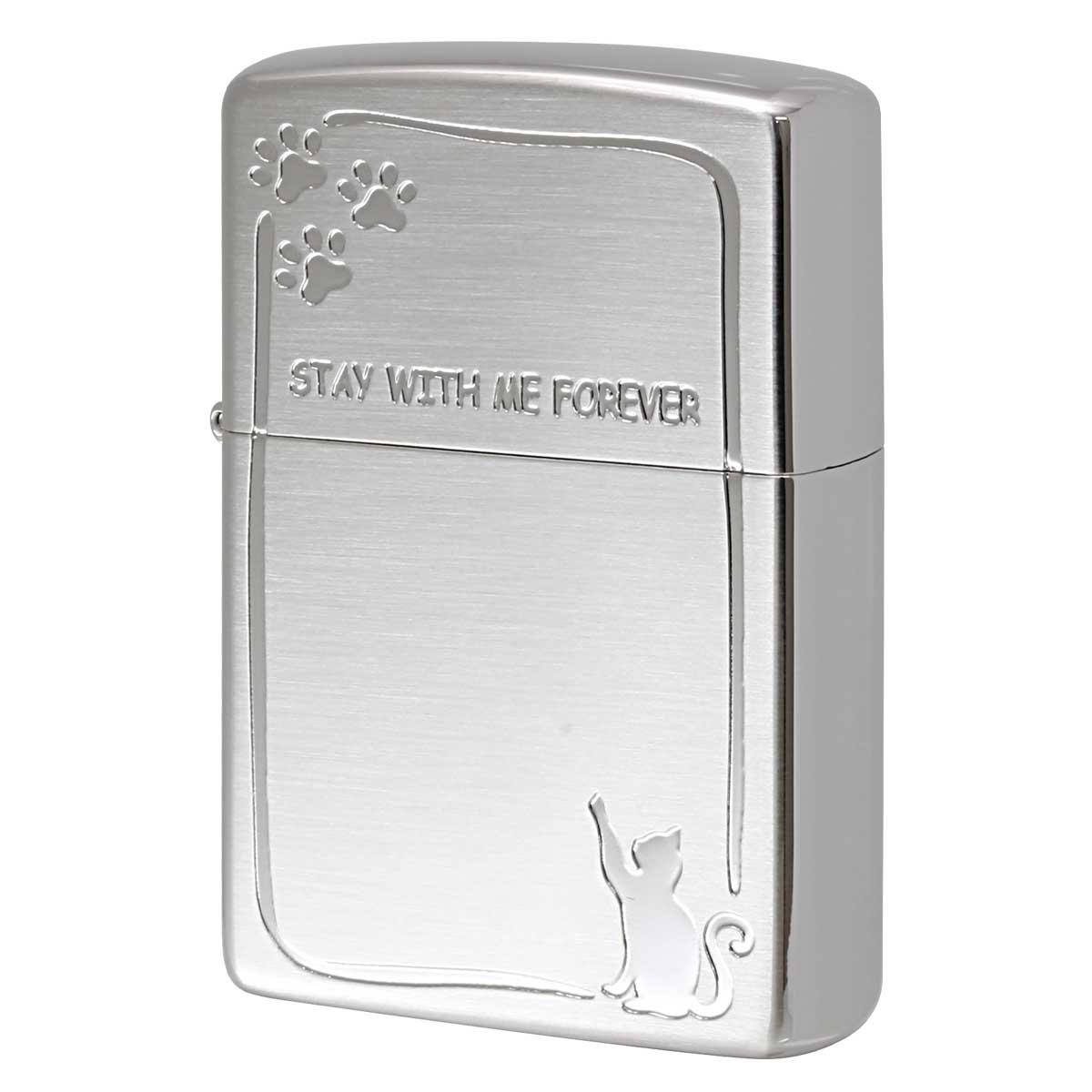 Zippo ジッポー ネコ 猫 足跡 STAY WITH ME FOREVER いつまでも一緒にいて シルバー 2SS-CATSTAY