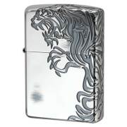 Zippo ジッポー タイガー 虎 アンテーク シルバー 3面連続加工 ストリーム タイガー ゴールドタンク Stream Tiger B メール便可