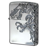 Zippo ジッポー ドラゴン 龍 アンテーク シルバー 3面連続加工 ストリーム ドラゴン ゴールドタンク Stream Dragon B メール便可