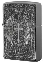 Zippo ジッポー クロス Cross 十字架 グレー ＃200 メタルプレート 両面加工 ニッケルメッキ 2MPP-Cross GY メール便可