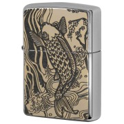 Zippo ジッポー 鯉 カープ グレー ＃200 ゴールドプレート 両面加工 ニッケルメッキ 2MPP-Carp GY GP