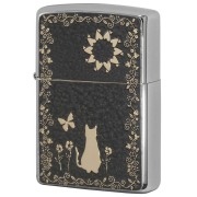 Zippo ジッポー ネコ 猫 Cat グレー ＃200 ゴールドプレート 両面加工 ニッケルメッキ 2MPP-Cat GY GP
