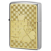 Zippo ジッポー ネコ 猫 Cat 天道虫 ＃200 ゴールドプレート ニッケルメッキ 2MP-ネコと天道虫 GP メール便可