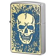 Zippo ジッポー スカル ドクロ 骸骨 Skull ブルー ＃200 ゴールドプレート 両面加工 ニッケルメッキ 2MPP-Skull BL GP