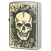 Zippo ジッポー スカル ドクロ 骸骨 Skull グレー ＃200 ゴールドプレート 両面加工 ニッケルメッキ 2MPP-Skull GY GP