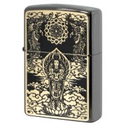 Zippo ジッポー 観世音 ブラックメタル ペイントプレート ネオブラック ゴールド Black Metal Paint Plate Neo Black BM G