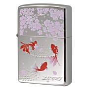 Zippo ジッポー 金魚と桜 きんぎょ さくら 和柄 両面加工 White Nickel