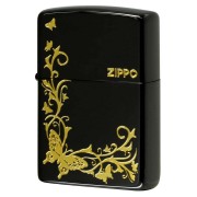 Zippo ジッポー バタフライ アラベスク 蝶々 唐草 ブラックニッケル 金サシ BUTTERFLY DESIGN  2BKG-BUT メール便可