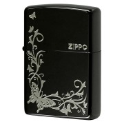 Zippo ジッポー バタフライ アラベスク 蝶々 唐草 ブラックニッケル 銀サシ BUTTERFLY DESIGN  2BKS-BUT メール便可