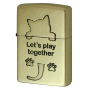 Zippo ジッポー ネコ 猫 Cat 一緒に遊ぼう ユーズド仕上げ 真鍮 CAT Series Let's play together 2UDBI-CAT メール便可