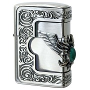 Zippo ジッポー ターコイズ 天然石 ウイング 羽 メタル 銀イブシ ストーンウィングメタル ターコイズ