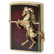 Zippo ジッポー 馬 ホース 2面連続メタル ウイニング ウィニー ゴールドプレート レッドマーブル ゴールドタンク ディープレッド