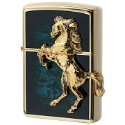 Zippo ジッポー 馬 ホース 2面連続メタル ウイニング ウィニー ゴールドプレート ブルーマブル ゴールドタンク アトランティックブルー
