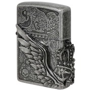 Zippo ジッポー スカル ドクロ 骸骨 羽 ウイング フォーチュンヘッド いぶしバレル Fortune Head SV