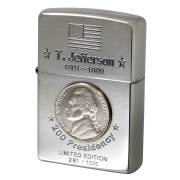 絶版/ヴィンテージ Zippo ジッポー 中古 2000年製造 限定1,000個 就任200周年記念 第3代 アメリカ大統領 トーマス・ジェファーソン 1ドルコイン No.281  [C]使用感あり傷汚れあり