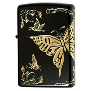 Zippo ジッポー 蝶々 バタフライ アラベスク 唐草 3面連続加工 イオンマットBK 金サシ 2BTF-A メール便可