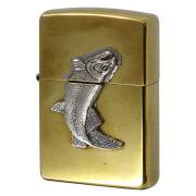 絶版/ヴィンテージ Zippo ジッポー 中古 2002年製造 フィッシュメタル ゴールドプレート Fish Metal  [S]ほぼ新品同様
