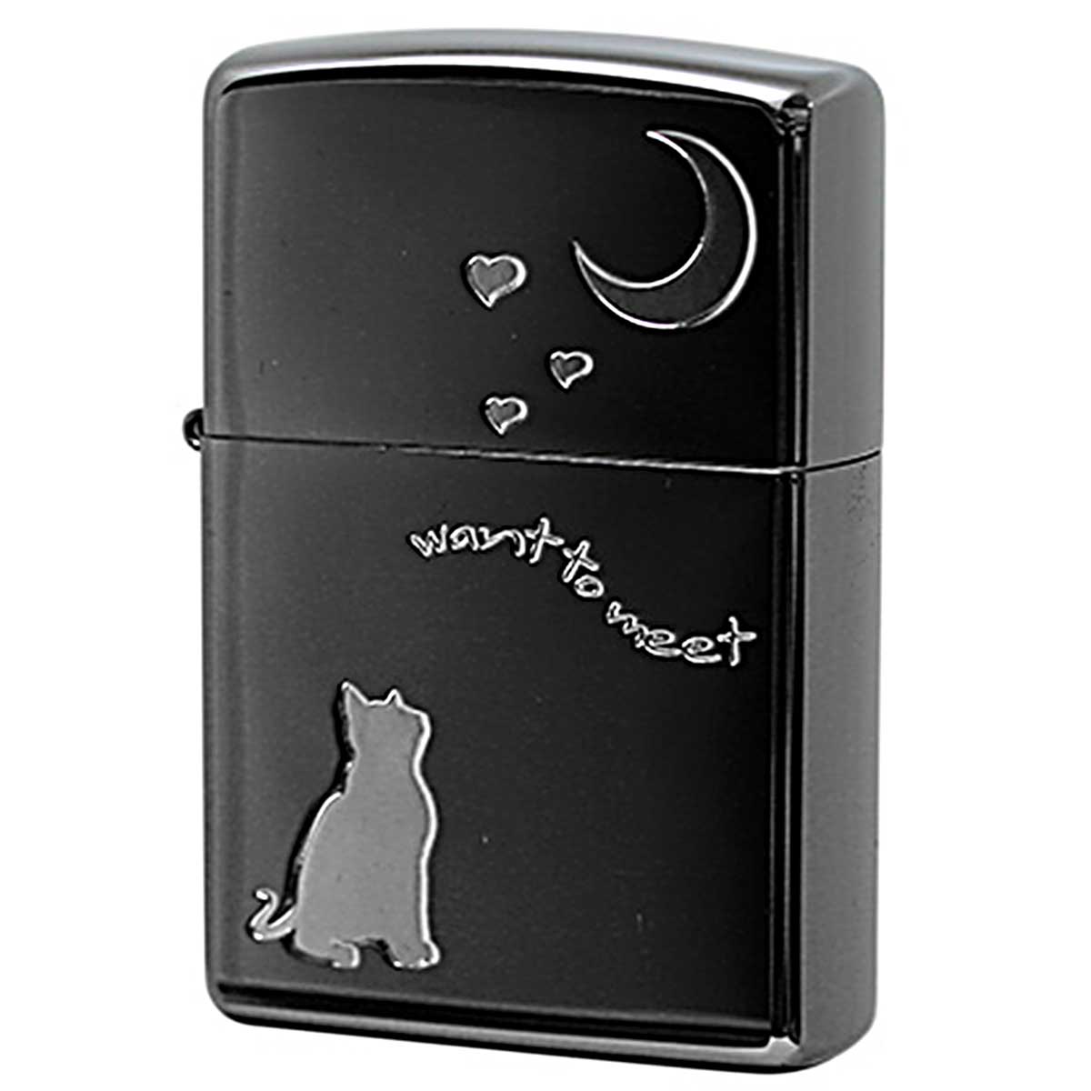 Zippo ジッポー ネコ 猫 Cat 月 Moon シルエット ブラックニッケル CAT in LOVE 2CAT-BNA