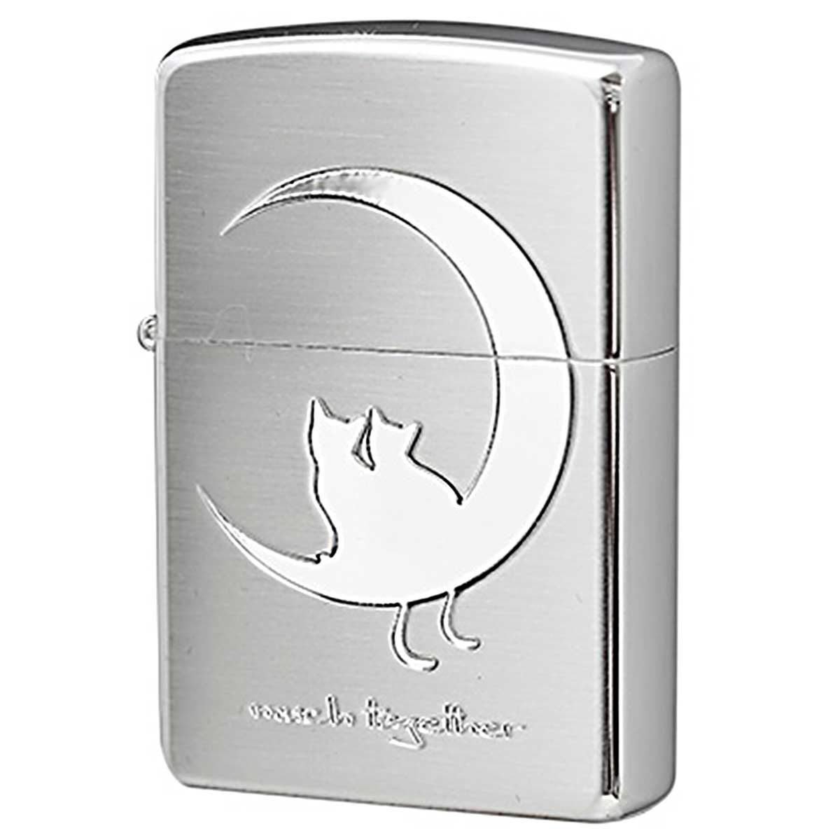 Zippo ジッポー ネコ 猫 Cat 月 Moon シルエット シルバーサテン CAT in LOVE 2CAT-SSB