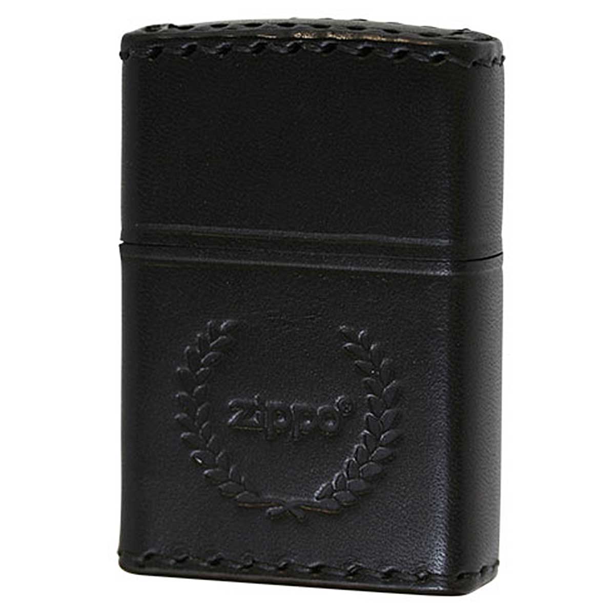 Zippo ジッポー 革巻き 牛革 レザー ジッポ ロゴ 月桂樹 ブラック ハンドメイド 手縫い REAL LEATHER ZIPPO LOGO B-7