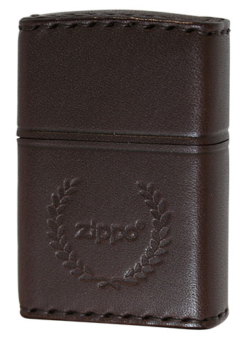Zippo ジッポー 革巻き 牛革 レザー ジッポ ロゴ 月桂樹 ブラウン ハンドメイド 手縫い REAL LEATHER ZIPPO LOGO DB-7