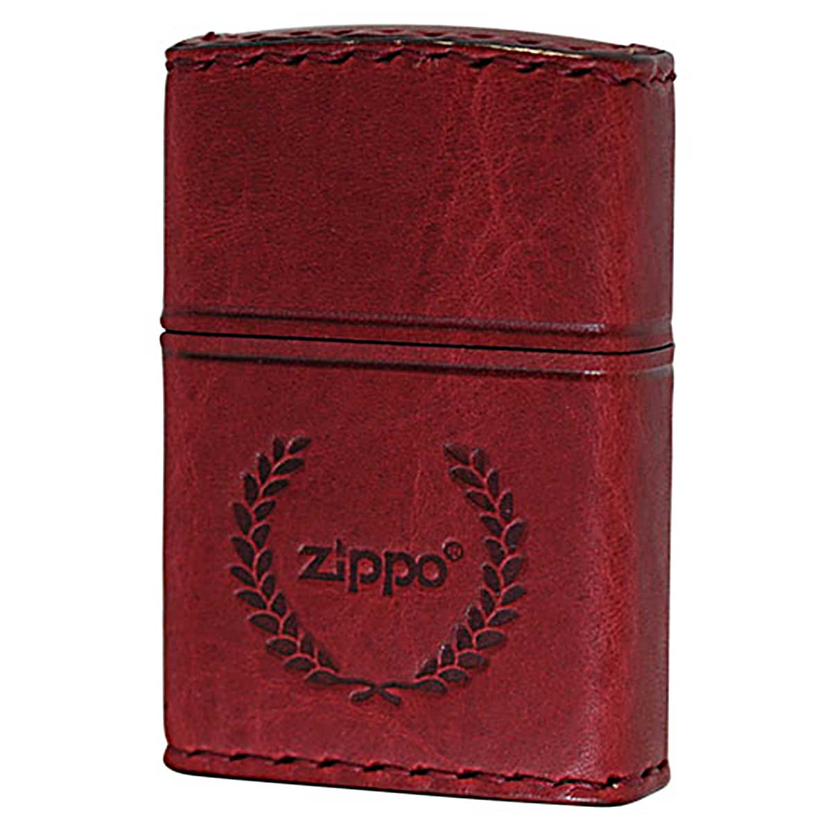 Zippo ジッポー 革巻き 牛革 レザー ジッポ ロゴ 月桂樹 レッド ハンドメイド 手縫い REAL LEATHER ZIPPO LOGO RD-7