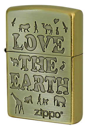 Zippo ジッポー アニマル シルエット 世界平和 真鍮 ブラス 古美 LOVE THE EARTH MTB16J 2LE-BB メール便可