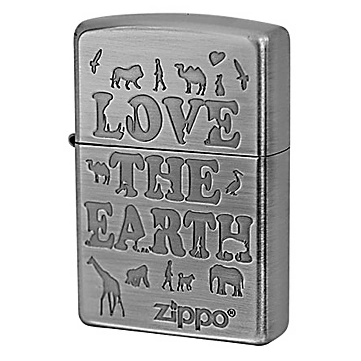 Zippo ジッポー アニマル シルエット 世界平和 ニッケルメッキ 古美 LOVE THE EARTH MTB16J 2LE-BN メール便可