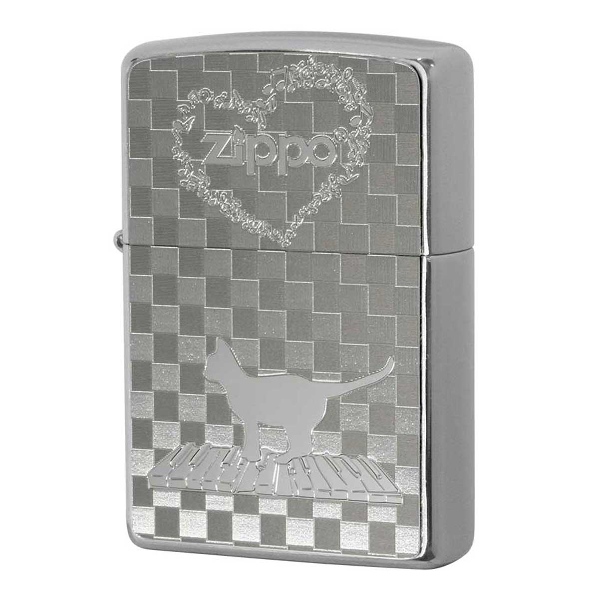 Zippo ジッポー ネコ 猫 Cat 音符 ＃200 メタルプレート ニッケルメッキ 2MP-音符 メール便可