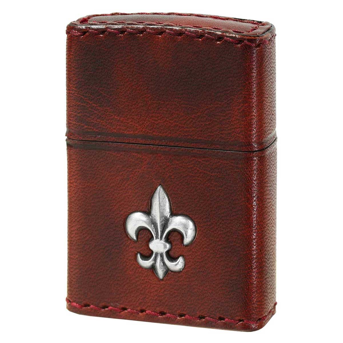 Zippo ジッポー 牛革巻き ユリ Yuri 王家の紋章 ダメージレッド ユリ 手縫い 2YM-3RD