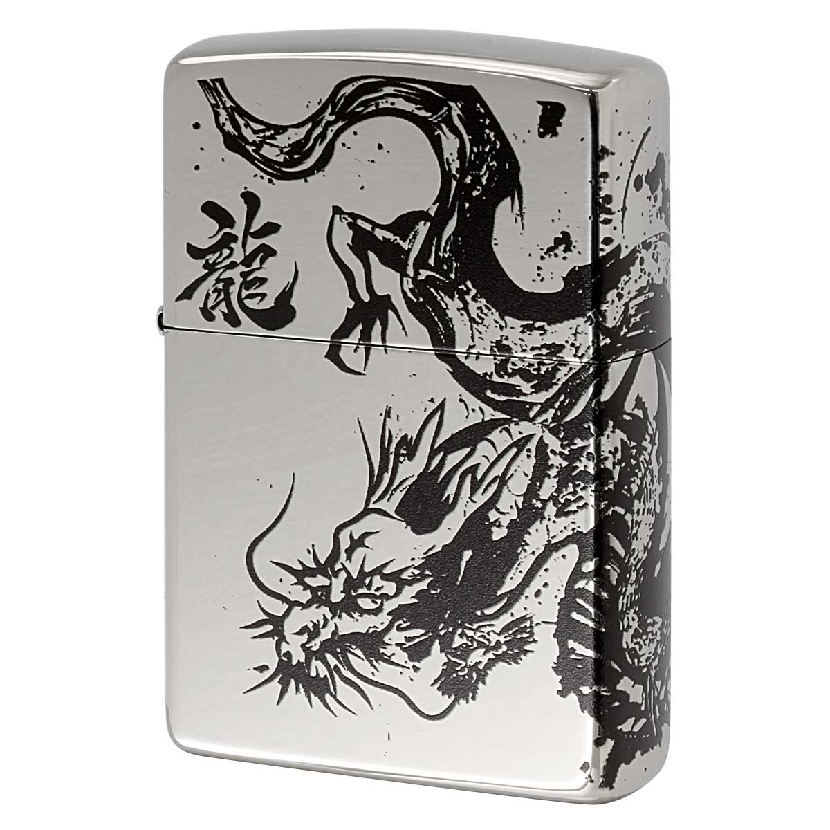 Zippo ジッポー ドラゴン 龍虎 墨絵繋ぎ絵 シルバー 龍NI