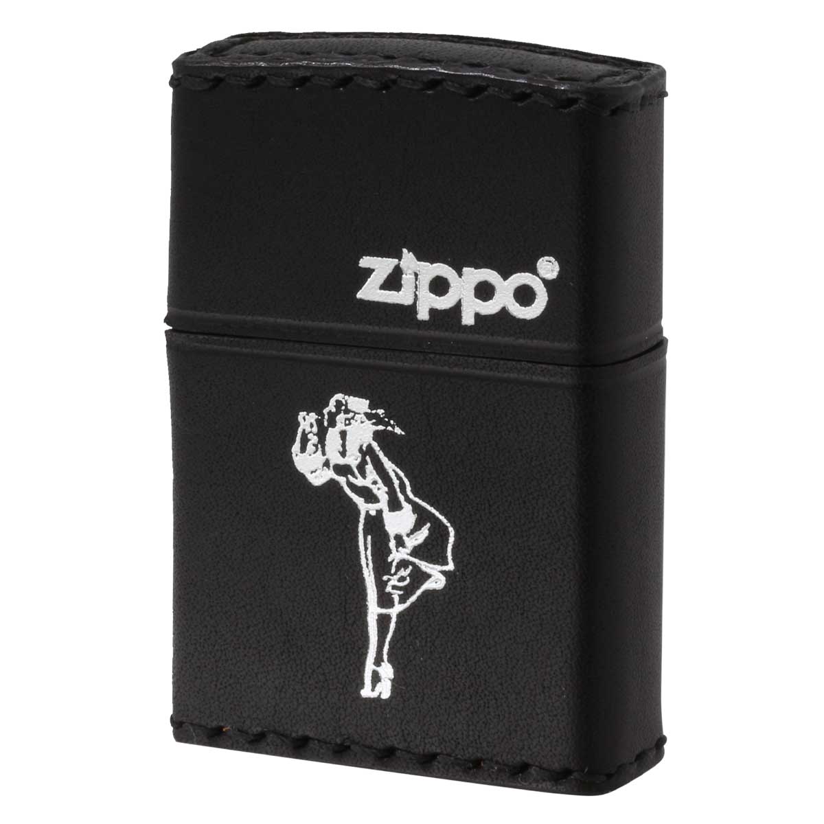 Zippo ジッポー 革巻き ウインディ 銀箔押し ブラック B-WS