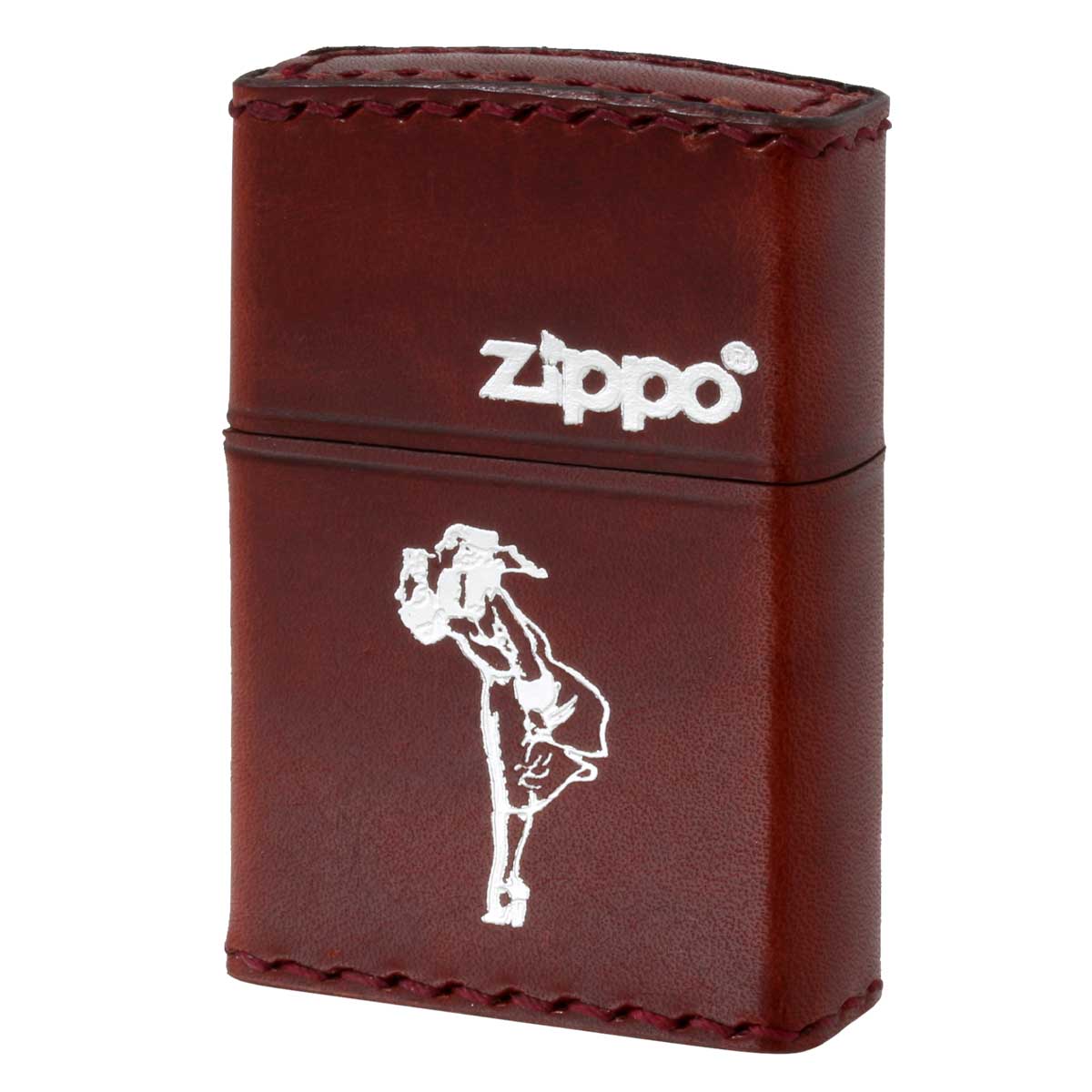 Zippo ジッポー 革巻き ウインディ 銀箔押し レッド RD-WS