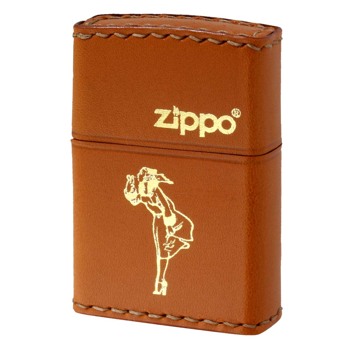 Zippo ジッポー 革巻き ウインディ 金箔押し キャメル LB-WG