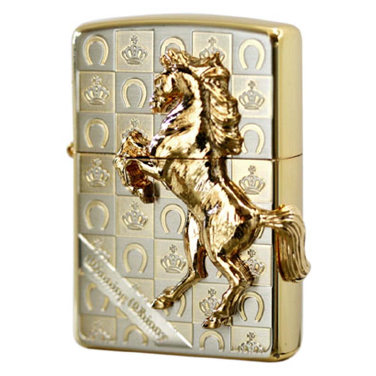 Zippo ジッポー 馬 ホース 2面連続メタル ウイニング ウィニー グランドクラウン サテン ゴールド SG